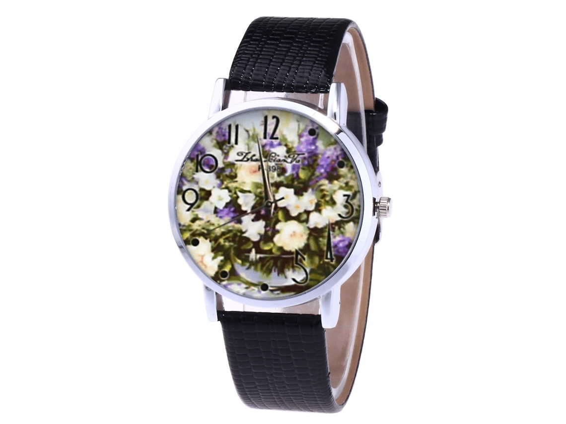 Relógio analógico de quartzo para homens e mulheres com pulseira de couro PU (preto)