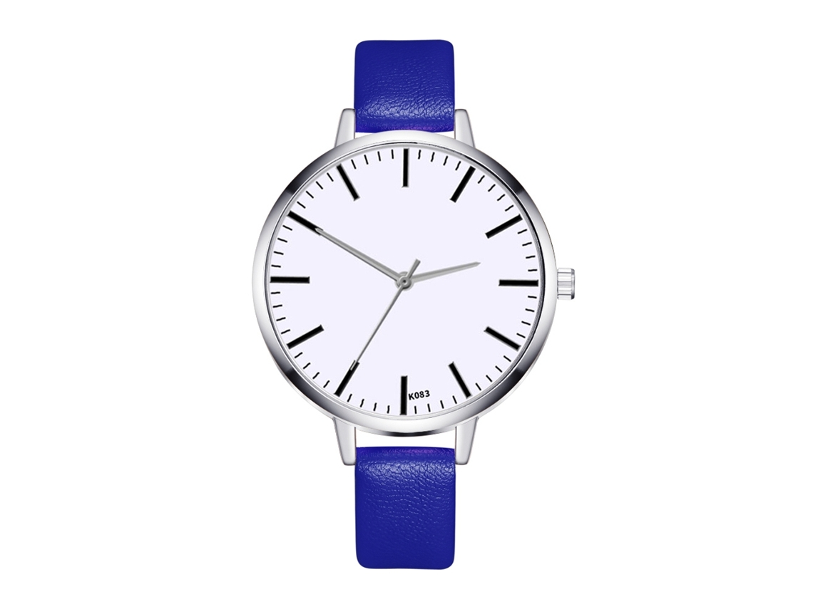 Relógio de Pulso Feminino de Quartzo com Pulseira Pu Mostrador Redondo Azul
