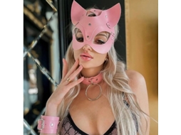 Máscara de Gato em Couro Feminina para Halloween