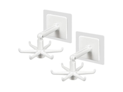Conjunto 2 Ganchos de Parede Brancos para Cozinha, Suporte 360° Dobrável Adesivo Sem Furo, 6 Ganchos, Ideal Cozinha Banheiro Armário