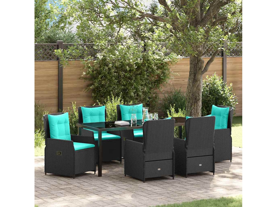 Vidaxl Conjunto De Jantar Para Jardim 7 Unid. Preto Rattan Sintético