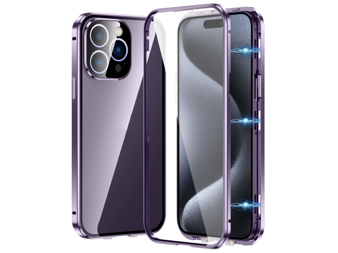 Capa De Vidro Temperado Hd Para Iphone 15 Pro Max - Fecho Magnético Duplo