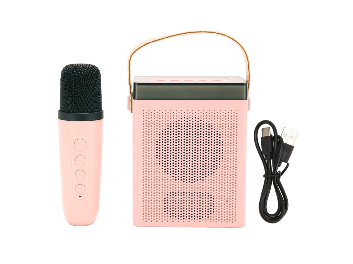 Aetheria máquina de Karaokê com Alto falante Bluetooth Rgb Recarregável e 1 Microfone Sem Fio Rosa