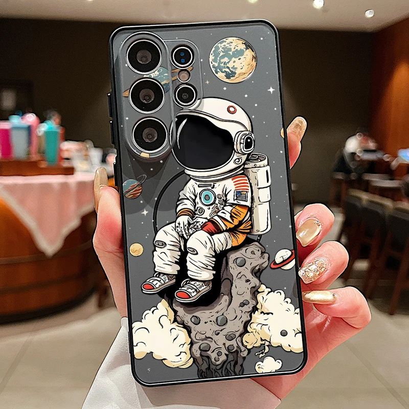 (preto) Capa Magnética Para Celular Galaxy A34 Com Estampa Fofa De Astronauta