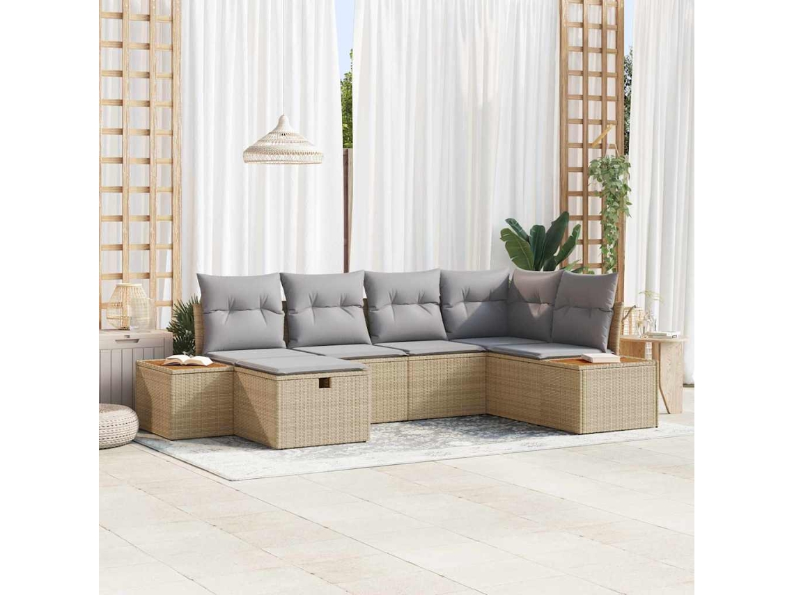 Vidaxl Conjunto De Sofá De Jardim Bege Vime Pe