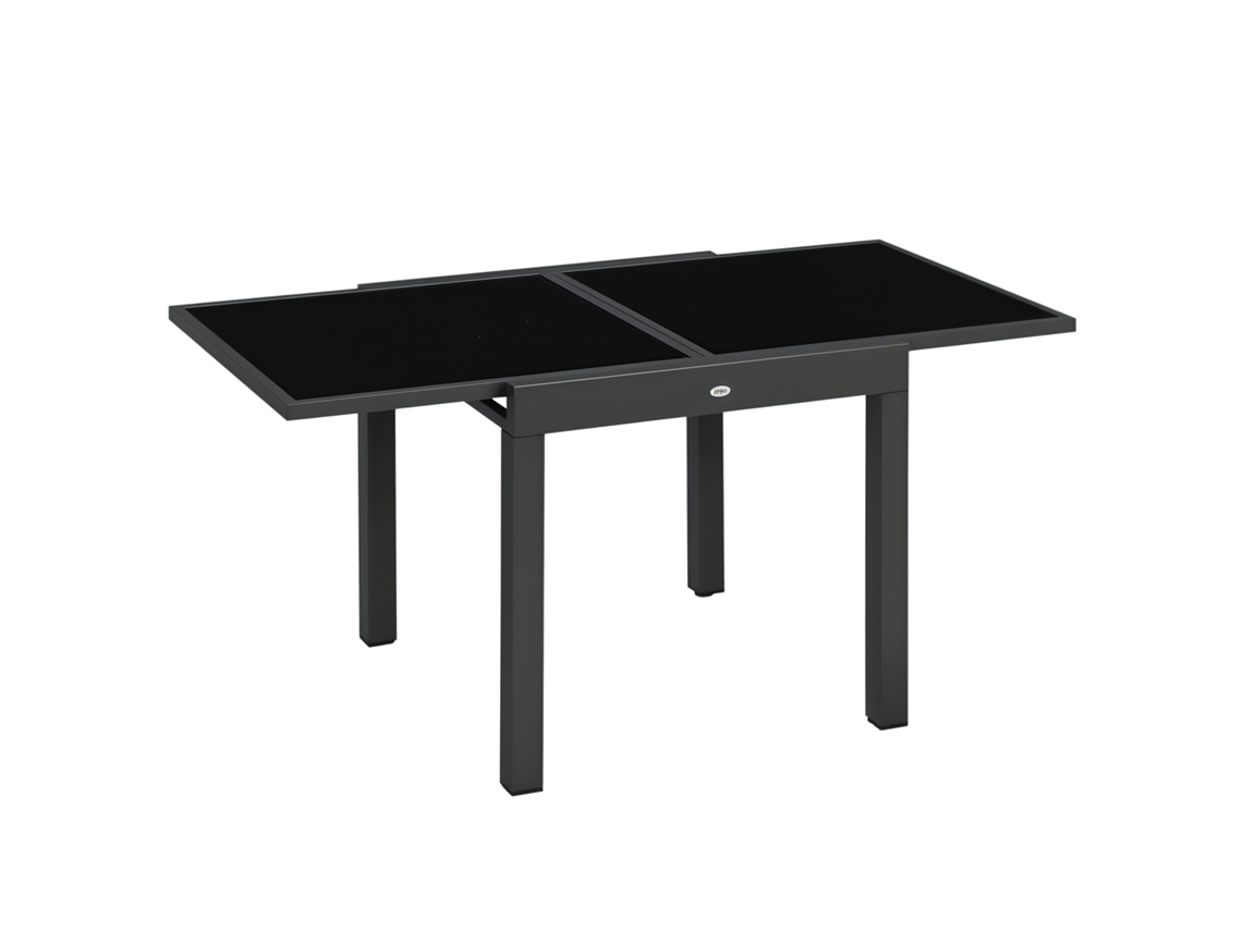 Mesa de jardim extensível com bancada de vidro temperado, 160x80x75 cm, preta ZENCORE SERVICES