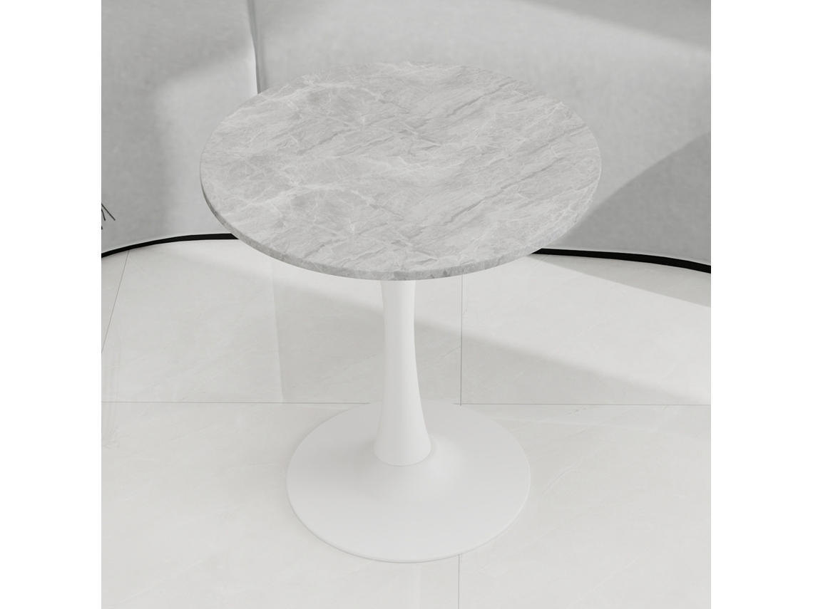 Mesa Baixa Branca Estilo Moderno Meio Século Tampo Redondo Marmorizado Cinza Claro Para 2 A 4 Pessoas