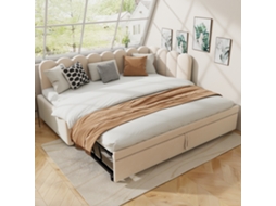 Sofá-cama Multifuncional 2 Em 1, Forma L, 90/180x200 Cm, Veludo Bege, Design Econômico, Cama Infantil Ou Hóspedes