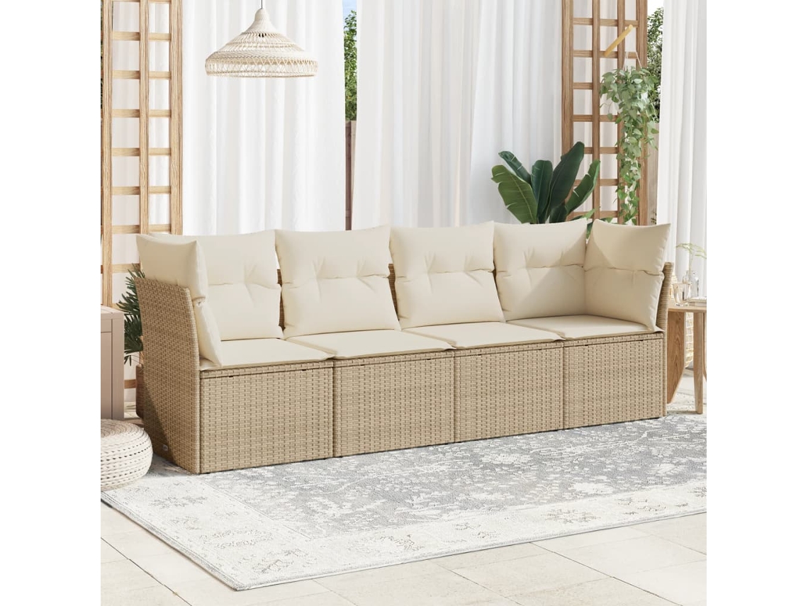 Conjunto de Móveis de Jardim HARLANV1 com 4 peças, sofás com almofadões Vime vidro