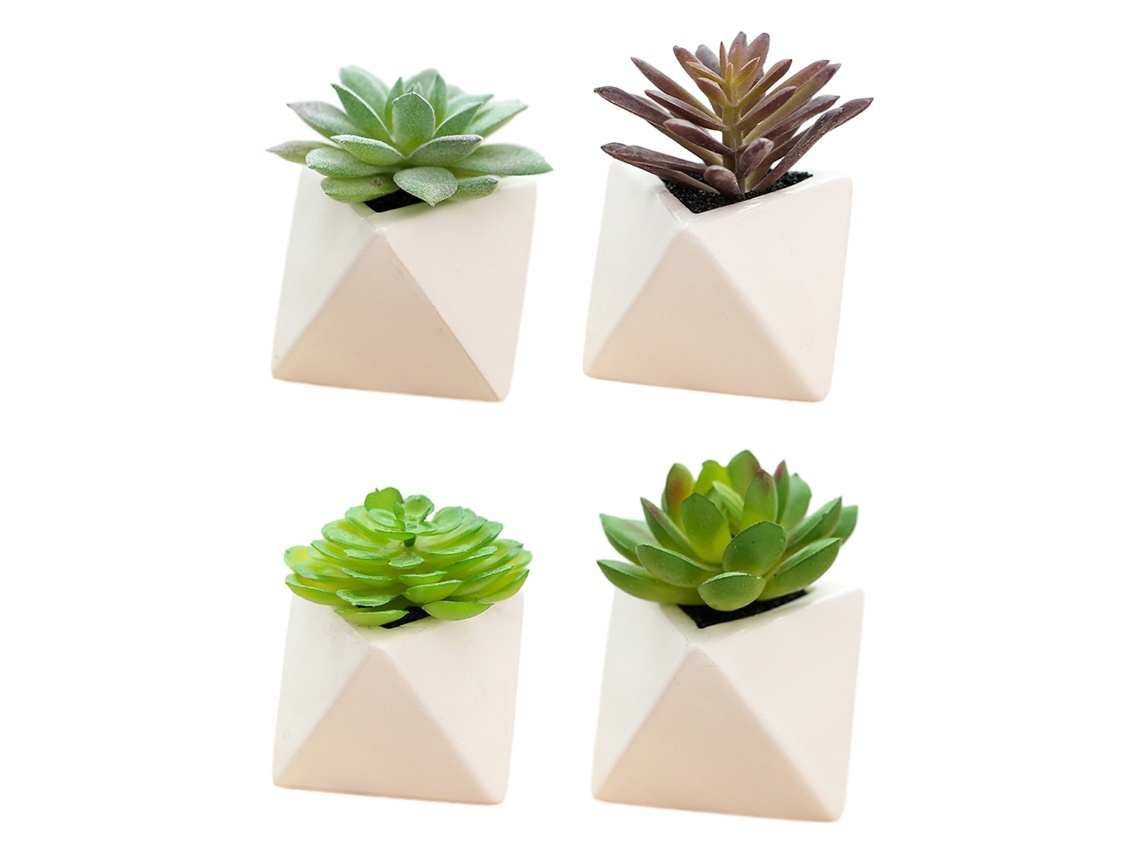 4 Peças de Plantas Suculentas Simuladas em Vaso Decoração Criativa Bonsai Triangular Pequeno para Interior NEVEANCE