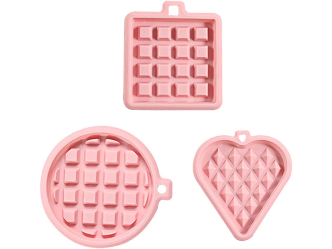 Formas De Waffle Fáceis De Limpar, Conjunto De 3, Silicone Rosa, Formatos Resistentes Ao Calor.