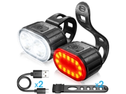 Conjunto De Luzes Usb Para Bicicleta, Lanterna Com Luz Forte Para Passeios Noturnos, Luzes Duplas Dianteiras E Traseiras À Prova De Chuva SUNNY SPACES