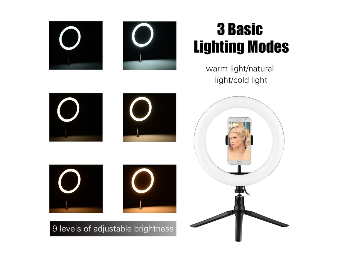 2026 luz Anular Led Rgb de 10 Pulgadas com Suporte, Luz de Mesa Usb para Maquiagem e Selfie Móvel