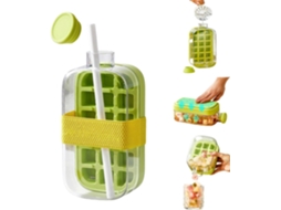 Garrafa De Gelo 2 Em 1 Verde Com Canudo, 800ml, Máquina De Gelo Sem Toque E Garrafa Água Para Café, Suco E Outras Bebidas, Fácil De Usar