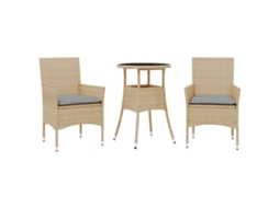 Conjunto de 3 Jantar Jardim com Almofadões Vime Pe/vidro Bege MAISON EXCLUSIVE