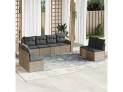 Vidaxl 8 Pcs Conjunto Sofás de Jardim C/ Almofadões Vime Pe Cinzento