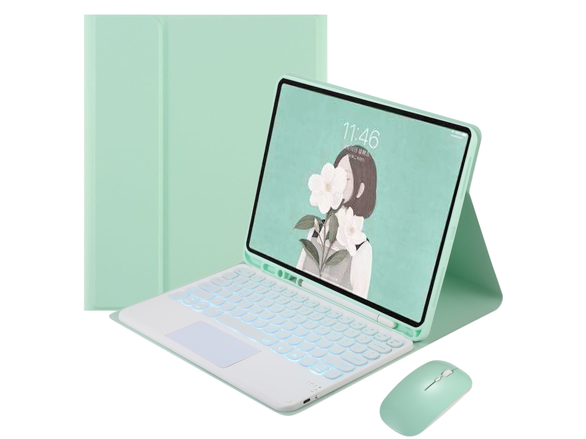 Capa Com Teclado Bluetooth Para Samsung Tab S10plus 12.4 Com Retroiluminação, Verde Claro