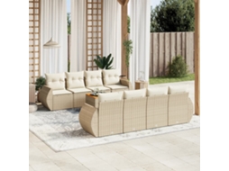 Vidaxl 9 Pcs Conjunto De Sofás P/ Jardim Com Almofadões Vime Pe Bege