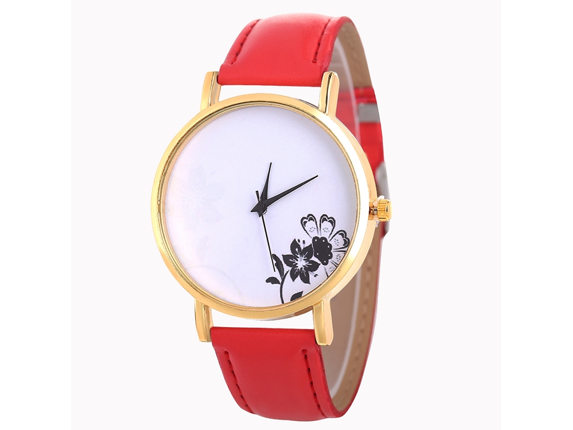 Relógio de Quartzo com Pulseira de Couro Simples e Moderno para Decoração de Mão (vermelho)