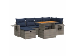 Conjunto de 7 Sofás Jardim com Almofadões Vime Pe/acácia Preto MAISON EXCLUSIVE (7 pcs)