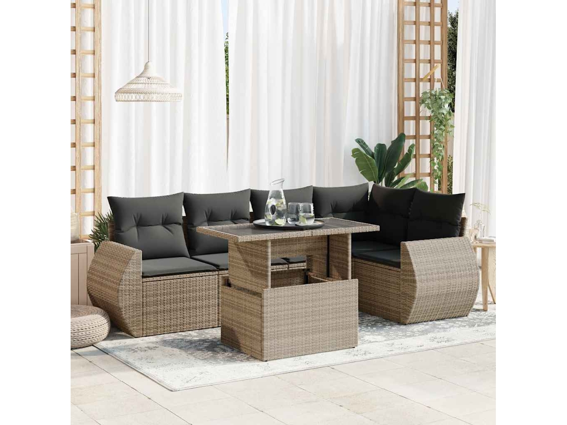 Vidaxl 6 Pcs Conjunto Sofás De Jardim Com Almofadões Vime Cinzento