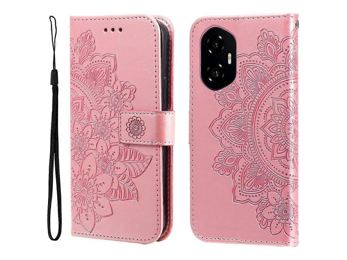 Capa De Couro Para Celular Com Estampa De Flores De Sete Pétalas