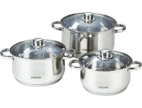 Trem Cozinha Indução Aço Inoxidável 6 Peças  Tampas Vidro Temperado 