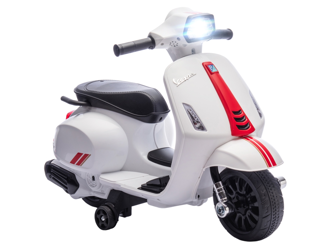 Motocicleta Elétrica para Crianças de 2 a 4 Anos com Buzina de Farol de Bateria 6v e Rodas Auxiliares Brancas Ge