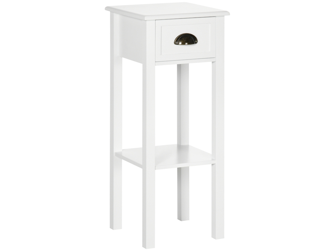 Mesa de cabeceira com gaveta e prateleira de armazenamento para sala ou quarto 30x30x75 Cm branco em S/MARCA