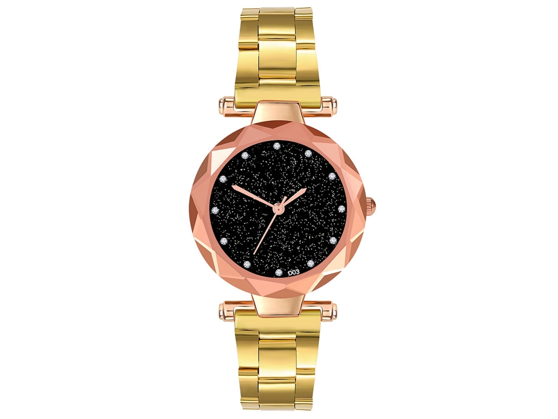 Relógio de Quartzo Unissex Pulseiro de Aço Estilo Casual Elegante Presente D03 g Ouro