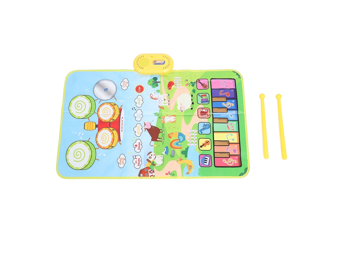 Tapete Musical para Bebê com Teclado Piano e Bateria, Brinquedo Educativo com 2 Baquetas | S/MARCA