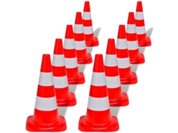 10 Cones De Sinalização Viária Reflexivos Vermelho E Branco, 50 Cm