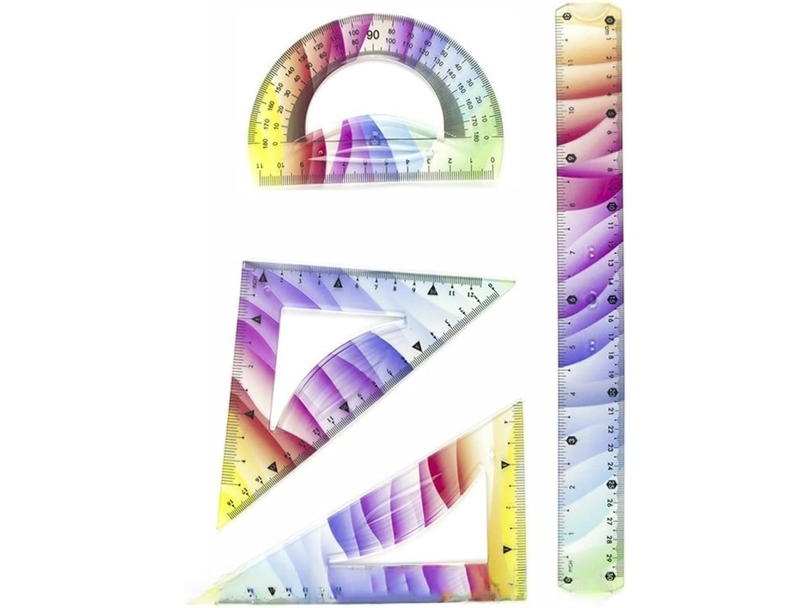 Conjunto De 4 Réguas Flexíveis Coloridas Com Triangulares E Transferidor, Kit De Geometria Dobrável Em Plástico Para