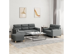 Vidaxl 3 Pcs Conjunto De Sofás Com Almofadas Tecido Cinzento-escuro