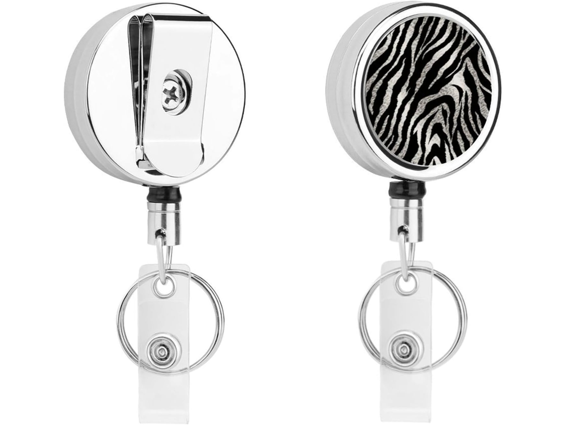 Porta Crachá Retrátil Com Estampa De Zebra Em Preto E Branco, Moderno E Durável, Em Metal, Com Cordão De Nylon De 68cm