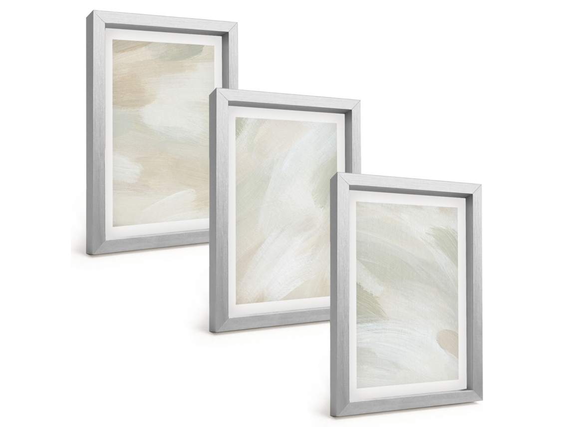 Conjunto De Pinturastinturas Abstratas Boho Vibrantes Moldura Prateada Quadros Para A Sala De Estar Espelharte (3 Peças 20x30 Cm)
