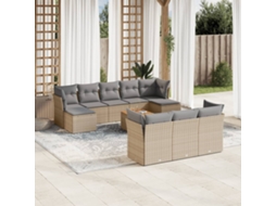 11 Pcs Conj. Sofás Jardim C/ Almofadões Vime Pe Bege Misturado Dkd Home Decor