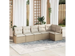 Vidaxl Conjunto De Sofá De Jardim 6 Pcs Bege E Branco Vime Pe