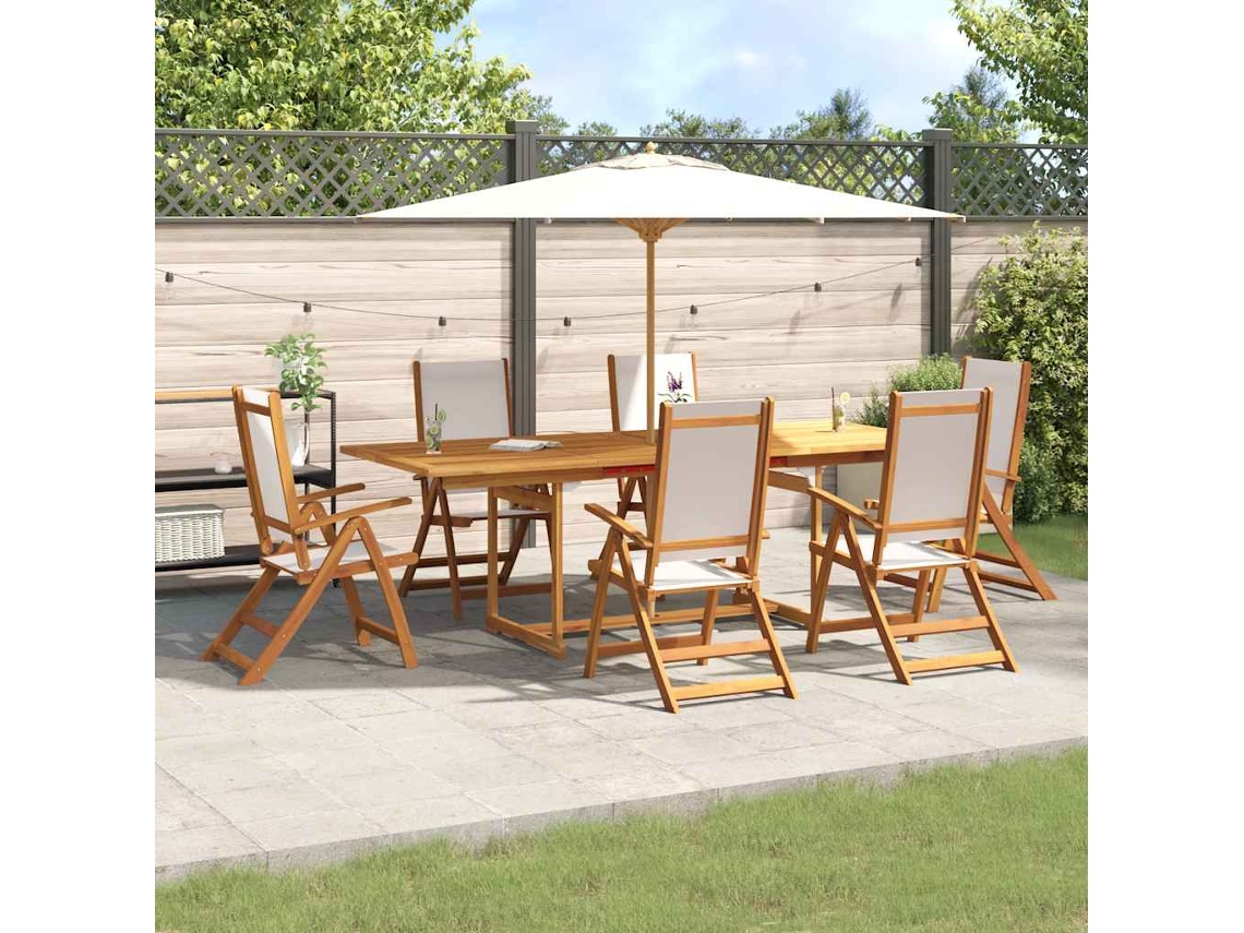 Vidaxl 7 Pcs Conjunto De Jantar Para Jardim Acácia Maciça E Textilene