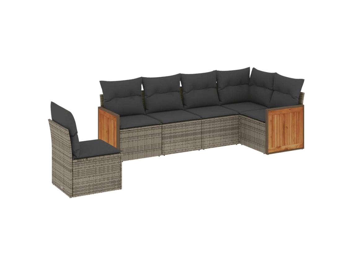Conjunto de 6 Sofás de Jardim com Almofadões Vime Cinzento MAISON EXCLUSIVE (80x200 cm)