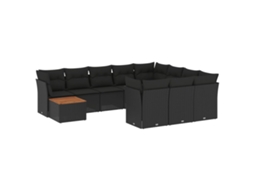 Conjunto de 11 Sofás de Jardim com Almofadões Vime Pe Preto MAISON EXCLUSIVE