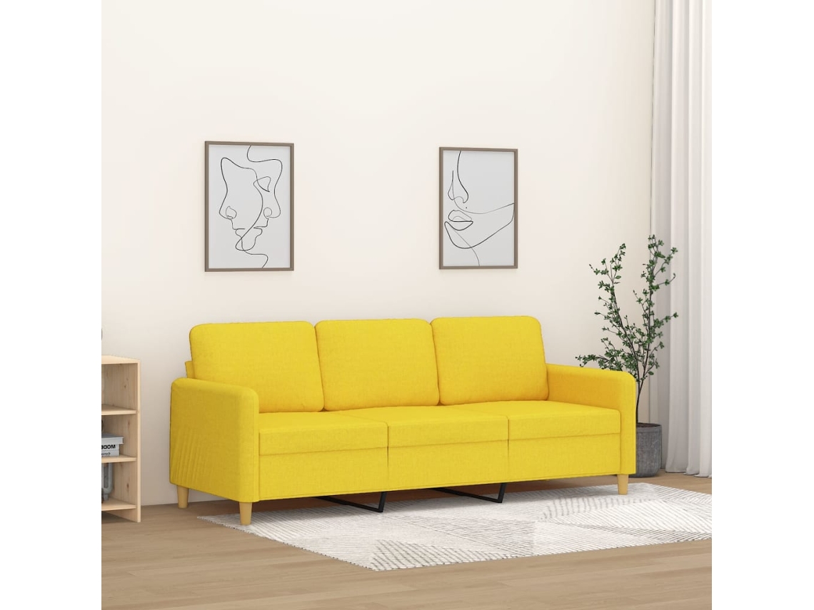 Vidaxl Sofá De 3 Lugares 180 Cm Tecido Amarelo-claro