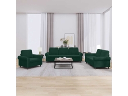 Vidaxl 3 Pcs Conjunto De Sofás Com Almofadões Veludo Verde-escuro