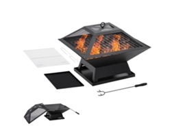 Braseiro Em Aço Inoxidável, 45 X 45 X 34 Cm, Com Tela Anti-faíscas E Atiçador, Para Jardim, Varanda, Churrasco, Camping, Preto.