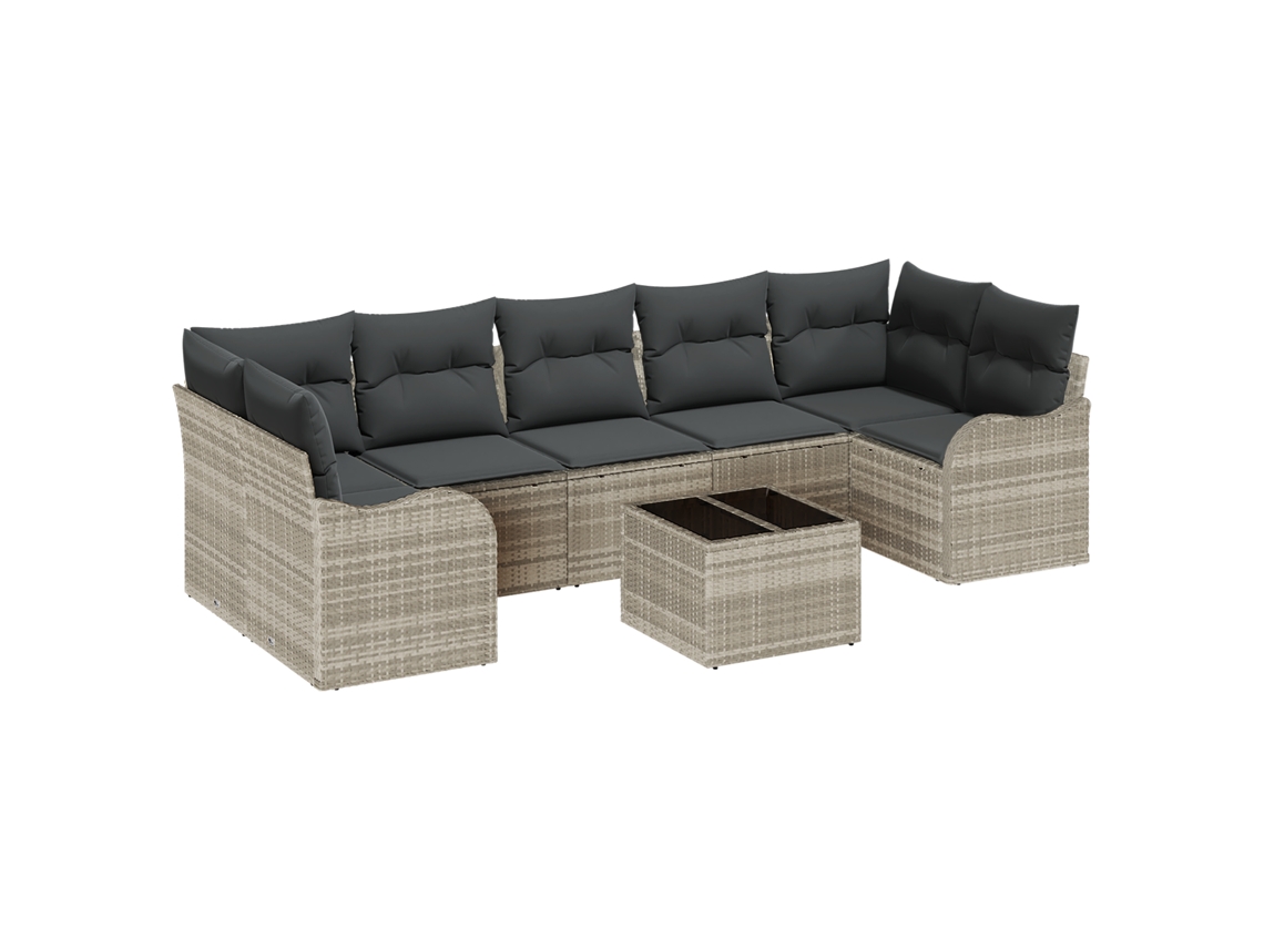 Conjunto 8 Sofá De Jardim Vidaxl Cinzento-claro Vime Pe (289 X 122,5 X 85 Cm)