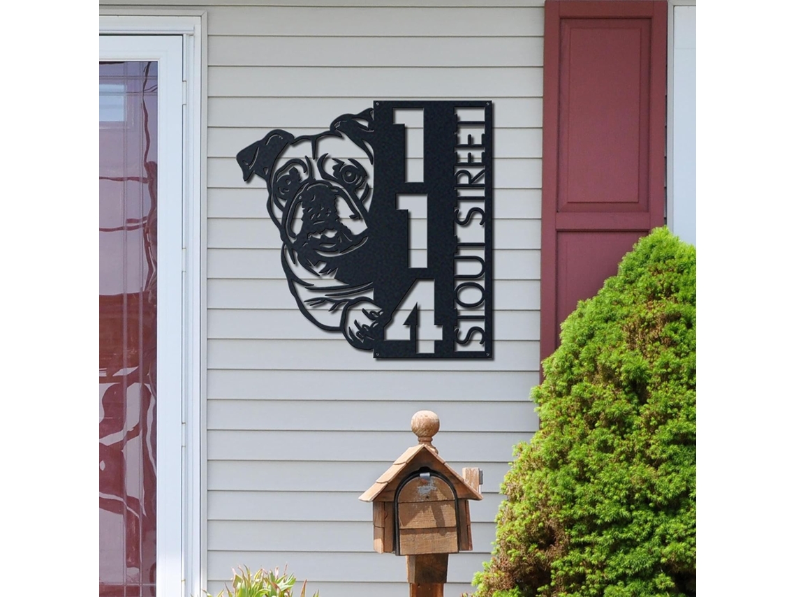Placa De Boas Vindas Personalizada Com Número Da Casa Em Formato Bulldog Inglês, Porta Da Frente, Com Endereço, Em