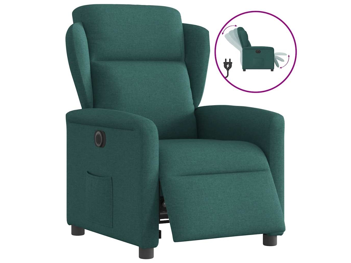 Vidaxl Poltrona Elétrica Reclinável Tecido Verde-escuro