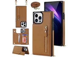 Capa Bloqueio Rfid Pega Para Iphone 15 Pro Max Pele Sintética Castanho