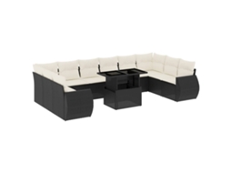 Conjunto de 11 sofás de jardim com almofadões Vime Pe Preto MAISON EXCLUSIVE
