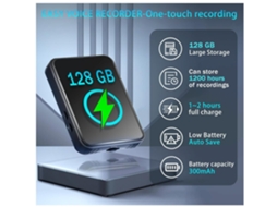 Dispositivo Gravador Magnético Ativado Por Voz de 128 Gb Registros de Voz Mp3 com Microfone Pequeno Gravador de Áudio Usb-C para Trabalho NISSGU